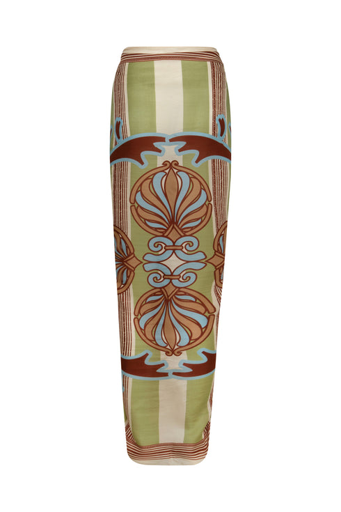 De La Falaise Cotton Silk Sarong / Sage Ornament Stripes